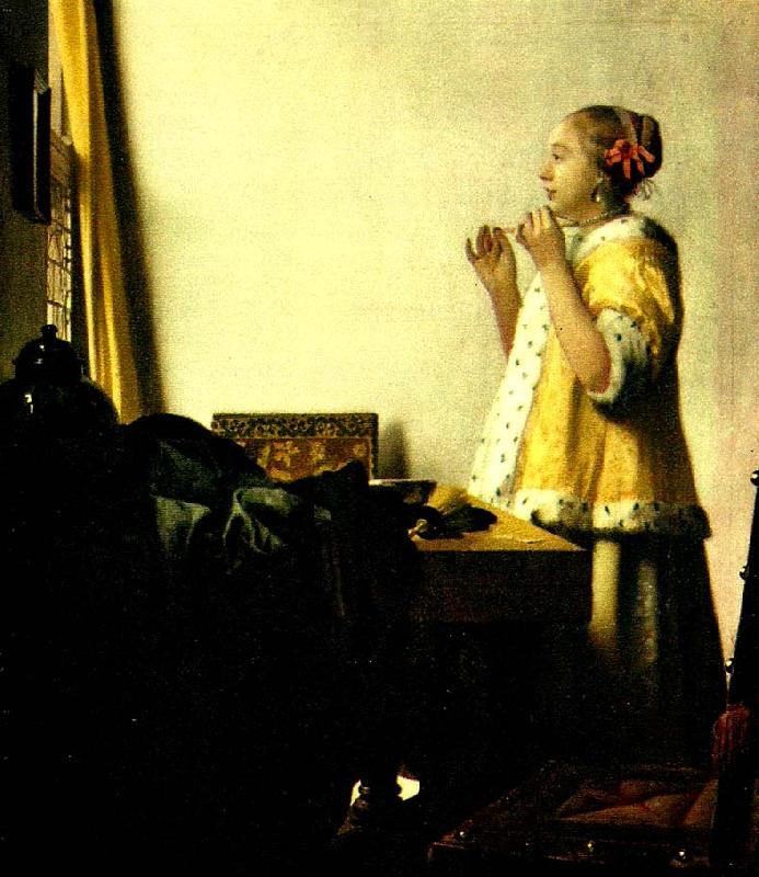 Jan Vermeer ung dam ned parlhalsband oil painting image